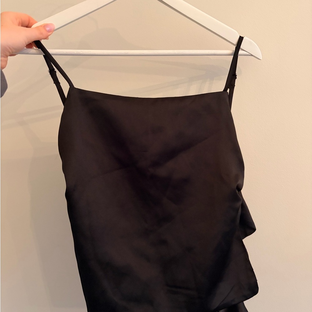 Black satin tie top